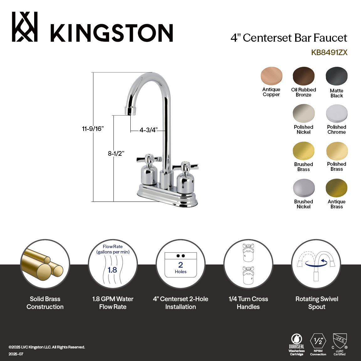 Kingston Tulare KB8490ZX - Millennium Two-Handle 2-Hole Deck Mount Bar Faucet, Matte Black — thumbnail 3